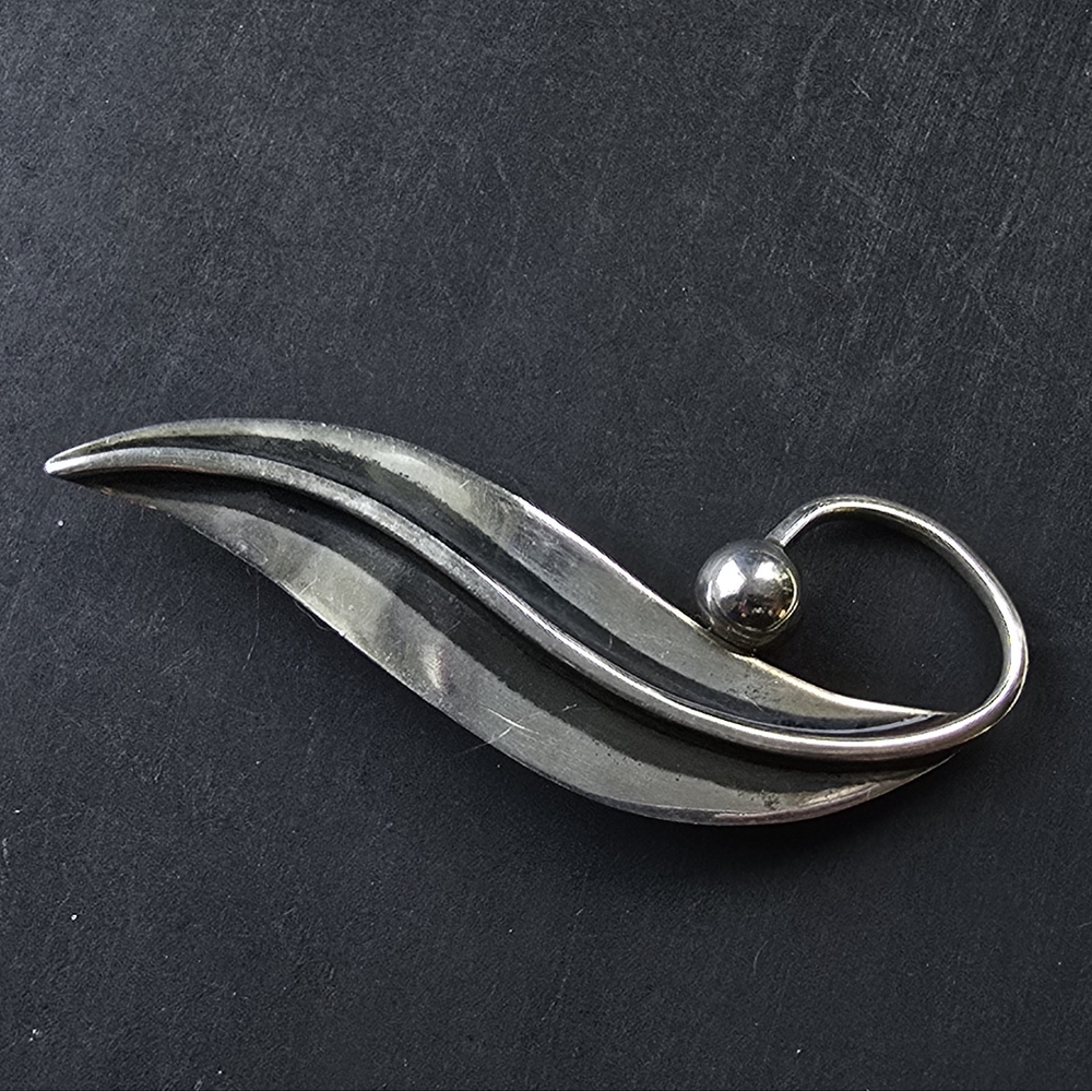 Taxco .925 Silver Leaf Brooch